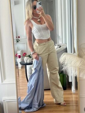 🛍️ZARA beige High-Rise Wide-Leg Pants